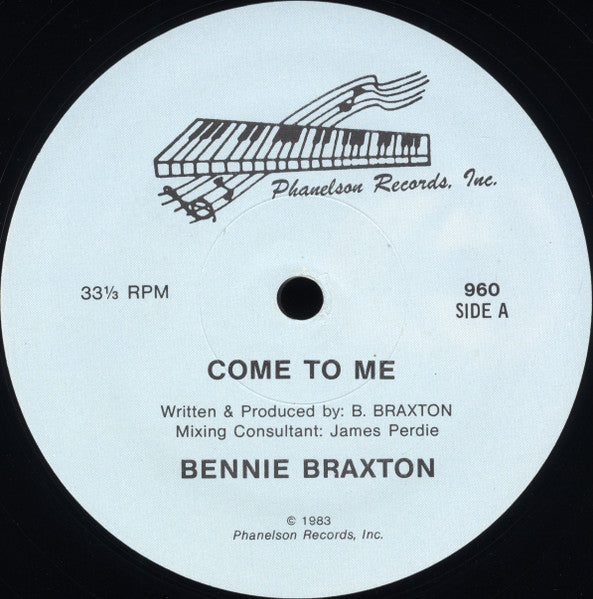 Image of Front Cover of 2414353C: 12" - BENNIE BRAXTON, Come To Me / Blue Sky (Phanelson Records, Inc.; 960, US 1983, Plain Sleeve) Light marks only.   /VG