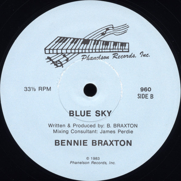 Image of Label Cover of 2414353C: 12" - BENNIE BRAXTON, Come To Me / Blue Sky (Phanelson Records, Inc.; 960, US 1983, Plain Sleeve) Light marks only.   /VG