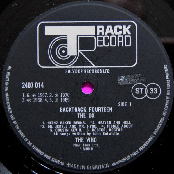 Image of Label Cover of LP - VG/VG - THE WHO, Backtrack 8 - The Ox (Track; 2407014, UK 1970), Strong VG, light marks only. Ring and edge wear. ,  - 3526301E