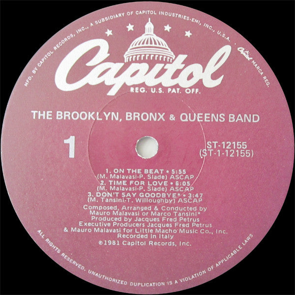 Image of Label Cover of LP - VG/VG - BROOKLYN, BRONX AND QUEENS BAND, Brooklyn, Bronx And Queens Band (Capitol; ST-12155, US 1981, Winchester Pressing), Cut-out (Hole punched),  - 2446211S