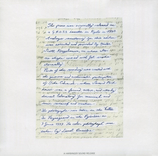Image of Back Cover of LP - VG+/VG+ - SMALL CRUEL PARTY, Unroof the House of Fishes (Harbinger Sound; harbinger114, UK 2014 Reissue, Picture Sleeve, Inner), , "This piece was originally released as a G.R.O.S.S. cassette in Kyoto in 1993.""Parts of this recording were created with the generous and enthusiastic participation of Mike Edwards..."The LP is housed in a printed inner sleeve, along with a full-color jacket, both featuring new artwork by the artist. - 2126005E