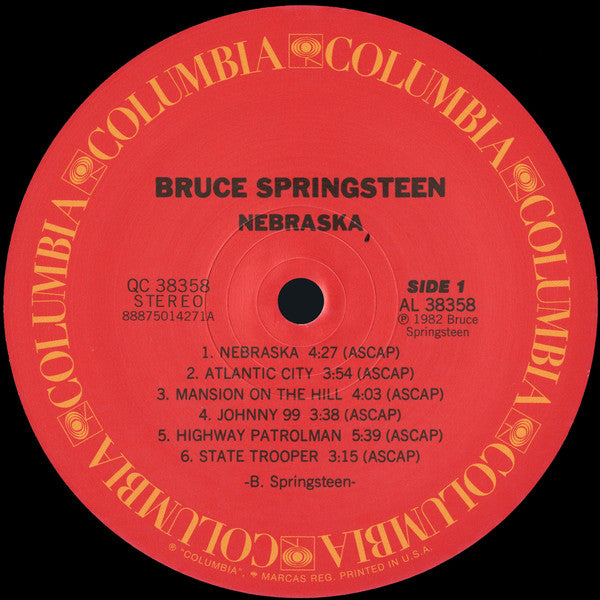 Image of Label Cover of 5254027S: LP - BRUCE SPRINGSTEEN, Nebraska (Columbia; 88875014271, US 2015 Reissue, Inner, 180 Gram Vinyl)   NEW/NEW