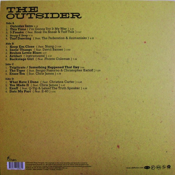 Image of Back Cover of 2xLP - VG+/VG - DJ SHADOW, The Outsider (Island; 1704960, Europe 2006, Gatefold, 2 Inners, Stickered Sleeve), Strong VG, a few light hairlines,  - 0946104S