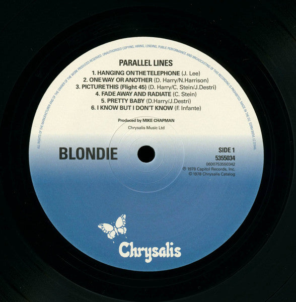 Image of Label Cover of LP - NEW/NEW - BLONDIE, Parallel Lines (Chrysalis - Back to Black; 5355034, UK 2015 Reissue, Inner, 180 Gram Vinyl, ), , Until 1978, Blondie was perceived mostly as a '60s-referencing, British-invasion-meets-girl-groups band. With veteran producer Mike Chapman at the helm for their third album, though, everything changed for this group bred from the New York punk scene. Honing in on Blondie's strongest points - Debbie Harry's come-hither vocals and Clem Burke's powerhouse drumming - 