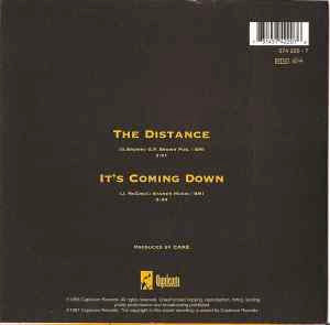 Image of Back Cover of 7" - VG+/VG+ - CAKE, The Distance (Capricorn Records; 574 220-7, UK 1997, Picture Sleeve), Old price sticker outline on sleeve.,  - 3016284C
