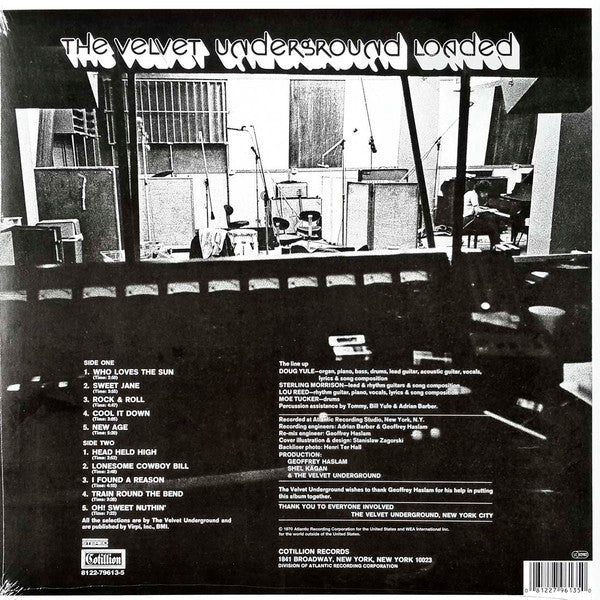 Image of Back Cover of LP - NEW/NEW - THE VELVET UNDERGROUND, Loaded (Atlantic; 8122-79613-5, Europe 2015 Reissue, Stereo), , Loaded was a fitting end for the mighty Velvet Underground. Lou Reed had penned an album seemingly loaded with hits, but by now, four lps into the Velvets' career, a sad few record buyers appreciated the band. After recording the album, Reed called it quits and crawled to his parents' home in the suburbs the ultimate anti-rock statement. Resignation permeates the album. Reed's voice 