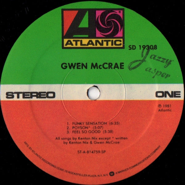 Image of Label Cover of LP - G/G+ - GWEN MCCRAE, Gwen McCrae (Atlantic; SD 19308, US 1981, Picture Sleeve, Company Inner, Specialty Pressing), Ring wear, seam split and glass taple on sleeve. Vinyl has lots of light marks plays G+/VG.,  - 3846158S
