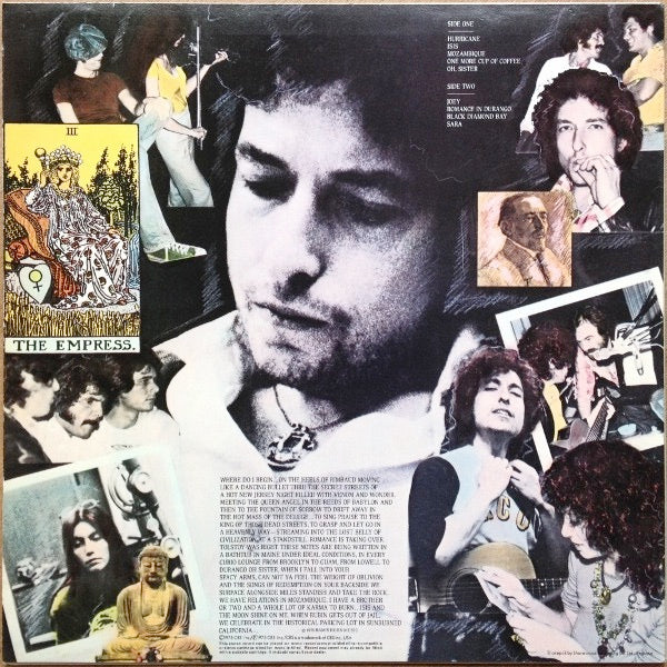 Image of Back Cover of 4344347S: LP - BOB DYLAN, Desire (CBS Orange/Yellow; CBS 86003, UK 1976, Inner, Made In England at Bottom of Label.) Bumped corner. Light edge wear and creasing.  VG/VG+