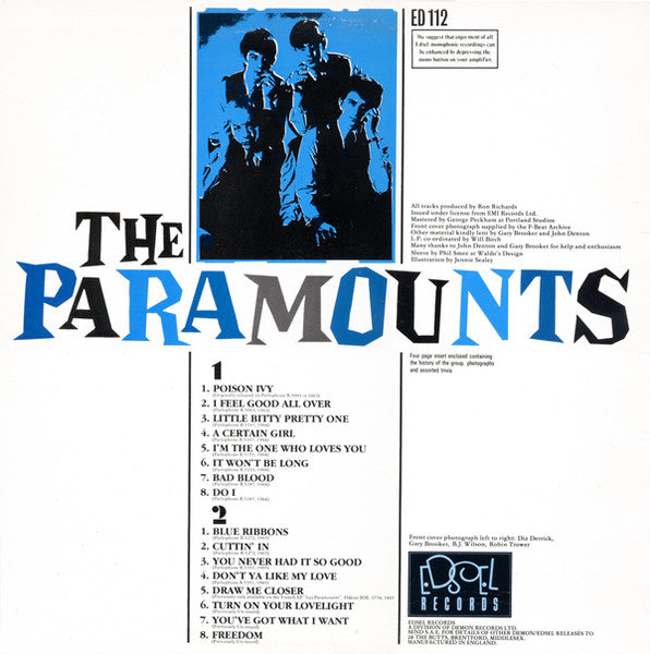 Image of Back Cover of LP - VG+/VG+ - THE PARAMOUNTS, Whiter Shades Of R&B (Edsel; ED 112, UK 1983, Insert, Mono - Pre - Procol Harum), ,  - 3026076E
