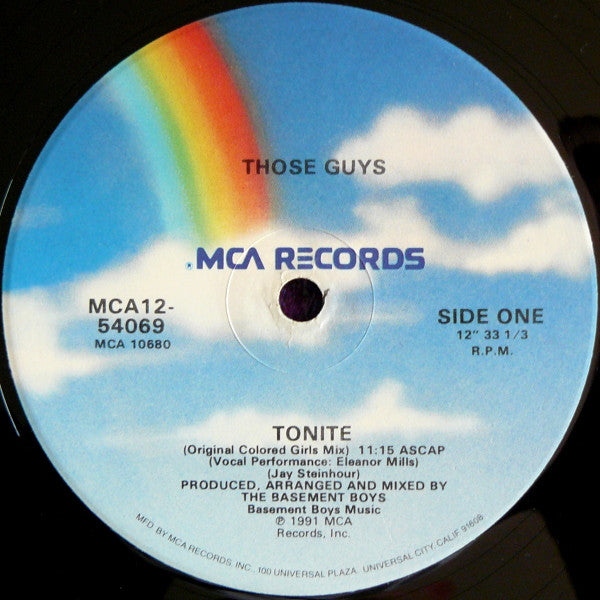 Image of Label Cover of 4614249C: 12" - THOSE GUYS, Tonite (MCA Records; MCA12-54069, US 1991, Company Sleeve) Record has small areas of fogging and is very slightly dished. Sleeve discoloured with edge wear  VG/VG