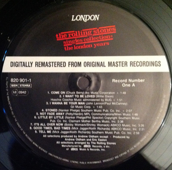 Image of Label Cover of 4xLP - VG+/VG - THE ROLLING STONES, Singles Collection - The London Years (ABKCO; 820 900-1, US 1989, Box Set, 4 Inners, Booklet & Insert), Strong VG vinyl, Clean and glossy, Just a few very light wispy hairlines on some sides. Box is robust and nicely intact, Very light dinks at corners, Clean booklet, Insert and Inners,  - 4016099C