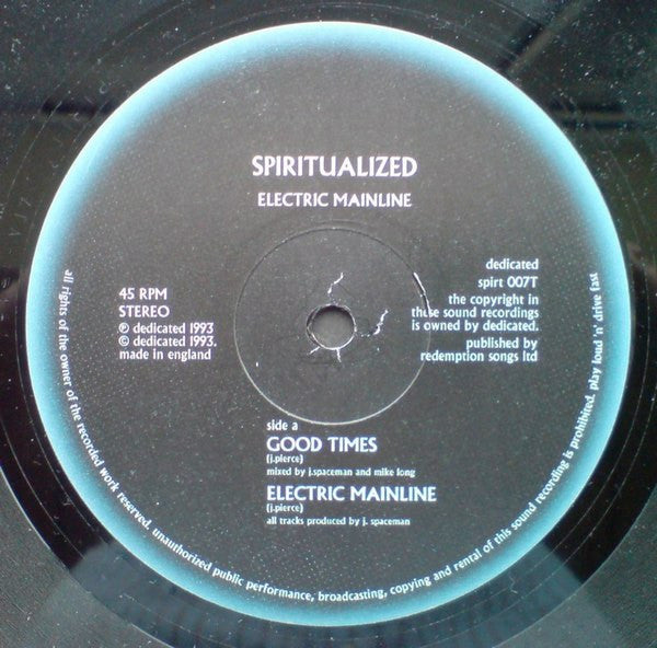 Image of Label Cover of 12" EP - VG/G+ - SPIRITUALIZED, Electric Mainline (Dedicated; SPIRIT007T, UK 1993, Embossed Sleeve), Light Marks only.,  - 2816119C