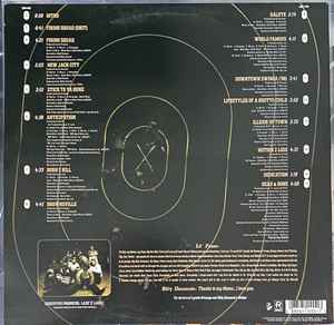 Image of Back Cover of LP - G+/G+ - M.O.P, Firing Squad (Relativity; 88561-1555-1, US 1996), Lots of marks but plays surprisingly well. Sticker residue on labels. Wear to sleeve with multiple light creasing and writing on front.,  - 4226236E