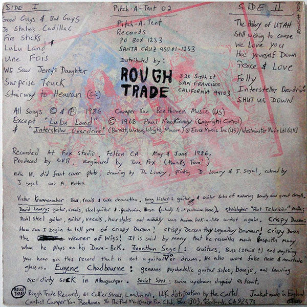 Image of Back Cover of LP - VG+/VG+ - CAMPER VAN BEETHOVEN, Camper Van Beethoven (Rough Trade; Rough 109, UK 1987, Textured Sleeve), With Black UK Hype Sticker,  - 1726292E