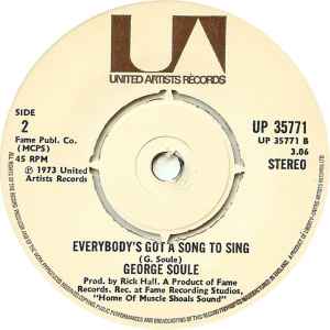Image of Back Cover of 7" - /G+ - GEORGE SOULE, Get Involved / Everybody's Got A Song To Sing (United Artists; UP 35771, UK 1973), Lots of marks.,  - 2926203E