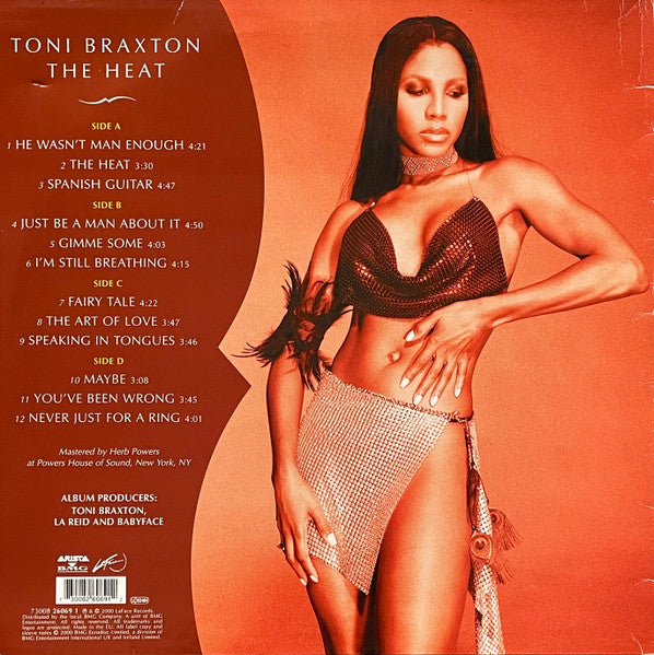 Image of Back Cover of 2xLP - VG/VG+ - TONI BRAXTON, The Heat (LaFace; 26069-1, Europe 2000, Insert), Records have a few very light marks but are mostly clean. Sleeve has some wear and creasing at edges and corners,  - 3216335C