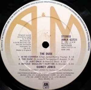 Image of Label Cover of LP - VG/VG+ - QUINCY JONES, The Dude (A&M; AMLK 63721, UK 1981, Inner), ,  - 3326071E