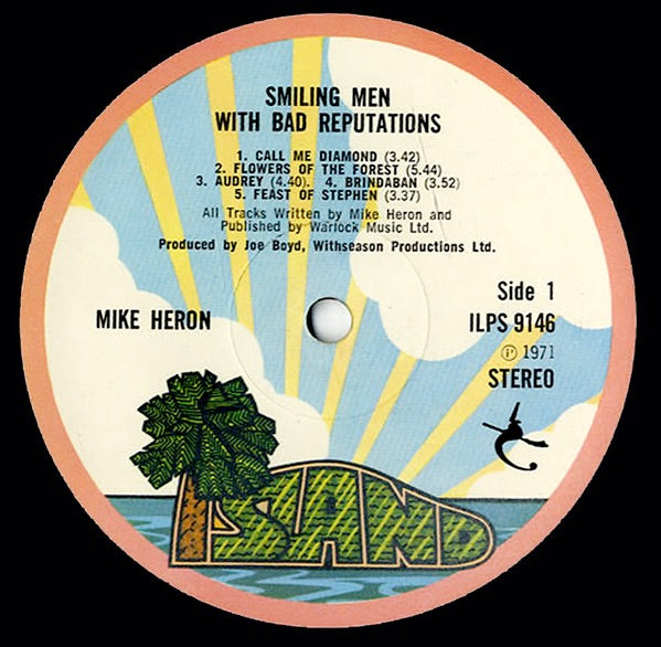 Image of Label Cover of LP - VG/VG - MIKE HERON, Smiling Men With Bad Reputations (Island Pink Rim; ILPS9146, UK 1971, Gatefold), Strong VG,  - 2126315E