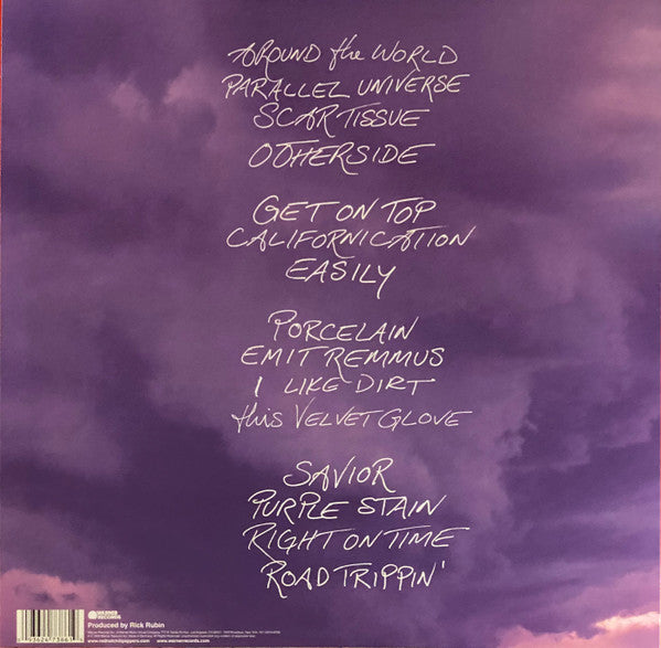 Image of Back Cover of 2xLP - NEW/NEW - RED HOT CHILI PEPPERS, Californication (Warner Bros Records; 9362-47386-1, Europe 2023 Reissue, Insert), , Following a string of unsatisfactory replacements (including former Jane's Addiction alum Dave Navarro), Californication -the band's seventh album - saw them reunited with both errant guitarist John Frusciante (hauled out of a long and debilitating heroin addiction) and producer Rick Rubin, whose mixture of commerical nous and sonic smarts helped make 1991's Bloo