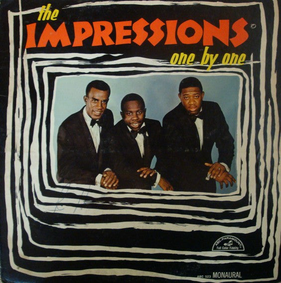 Image of Front Cover of LP - VG/VG+ - THE IMPRESSIONS, One By One (ABC; 523, US 1965, Pasteback Sleeve, Mono), Light hairlines. Staining on back of sleeve. Light ringwear. Light sticker ghosting.,  - 4345187S