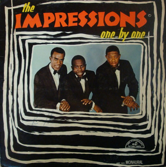 Image of Front Cover of LP - VG/VG+ - THE IMPRESSIONS, One By One (ABC; 523, US 1965, Pasteback Sleeve, Mono), Light hairlines. Staining on back of sleeve. Light ringwear. Light sticker ghosting.,  - 4345187S