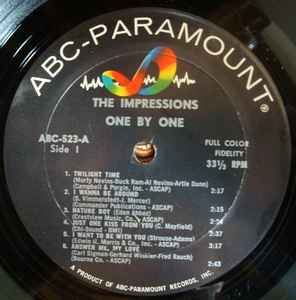 Image of Label Cover of LP - VG/VG+ - THE IMPRESSIONS, One By One (ABC; 523, US 1965, Pasteback Sleeve, Mono), Light hairlines. Staining on back of sleeve. Light ringwear. Light sticker ghosting.,  - 4345187S