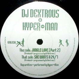 Image of Front Cover of 12" - /VG - DJ DEXTROUS + HYPER-MAN, Jungle Love (Part 2) / She Wants A 24/7 (Land Of The Giants; GTOL930, UK 1995, Plain Sleeve), Just a few light marks to disc., A1	Jungle Love (Part 2)A2	Jungle LoveAA1	She Wants A 24/7AA2	She Wants A 24/7 (Dub) - 0816135C