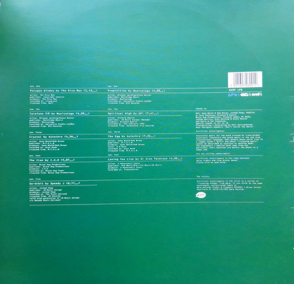 Image of Back Cover of 2224361E: LP - VARIOUS, Artificial Intelligence (Warp Records; WARP LP6, UK 1992, Gatefold) Strong VG. Small patch of ex-sticker wear/evidence to gloss on front sleeve.  VG/VG