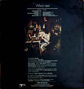 Image of Back Cover of 3944002S: LP - THE WHO, Who's Next (Track; 2408102, UK 1974 Reissue, A//4 B//4 BILBO Matrix / Runout Printed by Clout & Baker Ltd.) A few hairlines, edge and ring wear, staining, sticker residue  G+/VG