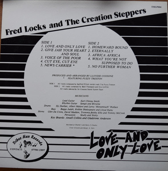 Image of Back Cover of 1454153S: LP - FRED LOCKS AND CREATION STEPPERS, Love And Only Love (Tribes Man; TMLP004, UK 2015 Reissue)   NEW/NEW