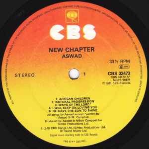 Image of Label Cover of LP - VG/VG - ASWAD, New Chapter (CBS; CBS 32473, UK 1980s Reissue, Inner), Light marks only,  - 3816032C