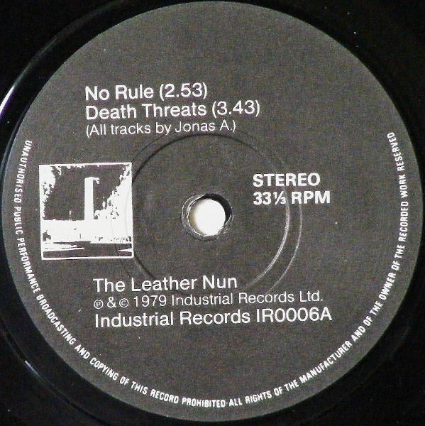 Image of Label Cover of 2014196C: 7" - THE LEATHER NUN, Slow Death EP (Industrial; IR0006, UK 1979, Picture Sleeve) Writing & date stamp on rear sleeve.  VG/VG+