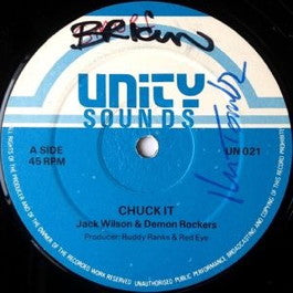 Image of Front Cover of 12" - VG/VG+ - JACK  WILSON & DEMON ROCKERS / MIKEY MURKA, Chuck It / Get Up And Dance  (Unity Sounds; UN 021, UK 1987, Fashion Records Sleeve), Light marks.,  - 2516344C