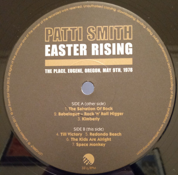 Image of Label Cover of 2xLP - VG+/VG+ - PATTI SMITH, Easter Rising (The Palace, Eugene, Oregon, May 9th, 1978) (Let Them Eat Vinyl; LETV088LP, UK 2013, Gatefold, Unofficial), A few very light hairlines only.,  - 2626001E