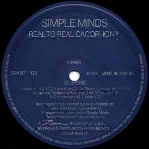 Image of Label Cover of LP - VG/VG - SIMPLE MINDS, Real To Real Cacophony (Zoom Records; SPART 1109, UK 1979, Embossed Textured Sleeve, Inner), Strong VG,  - 1026212E