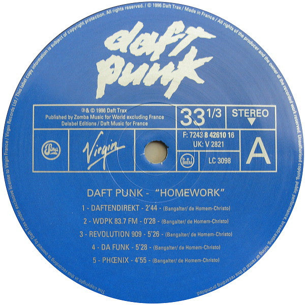 Image of Label Cover of 3825199E: 2xLP - DAFT PUNK, Homework (Virgin; V2821, Europe 2012 Reissue, Gatefold, Inners)   VG+/VG+