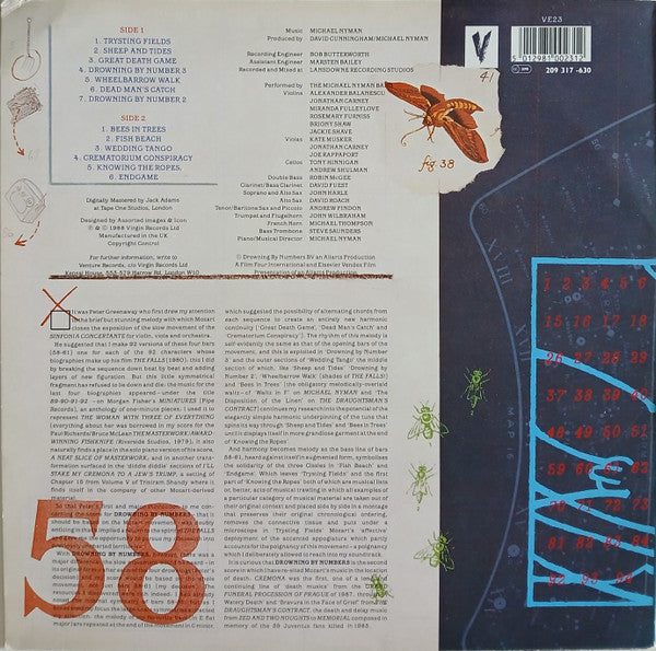 Image of Back Cover of LP - EX/EX - MICHAEL NYMAN, Drowning by Numbers - OST (Venture; VE23, UK 1988), ,  - 2526189E