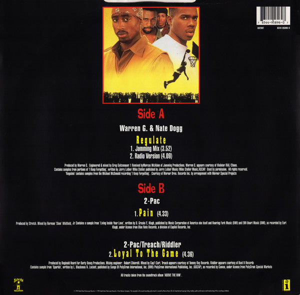 Image of Back Cover of 12" - VG/G+ - WARREN G & NATE DOGG / 2PAC, Regulate / Version / Pain / Loyal To The Game (Interscope; A8290T, UK 1994, Picture Sleeve), A fair few marks but no major scratches. Sleeve has some wear and sticker marks,  - 2726043E