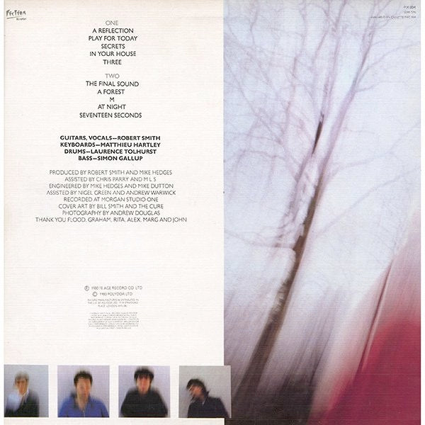 Image of Back Cover of 0125392E: LP - THE CURE, Seventeen Seconds (Fiction; FIX 004, UK 1980, Textured Sleeve, First Pressing With FIX 004 On Rear) Sticker Damage To Sleeve  VG/VG+