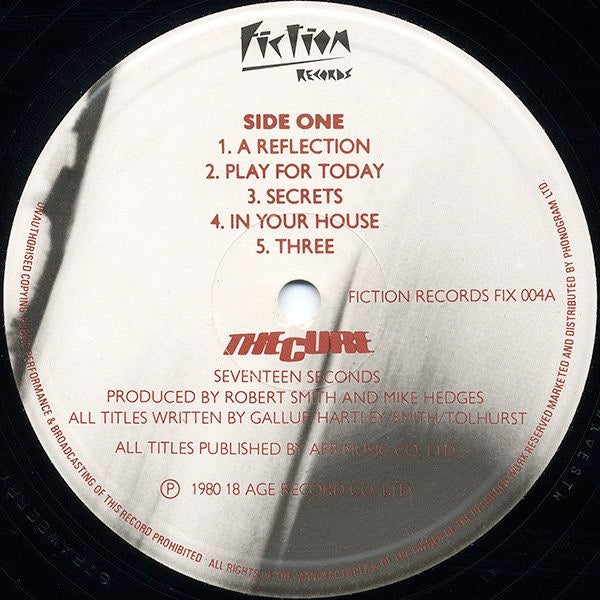 Image of Label Cover of LP - VG+/VG - THE CURE, Seventeen Seconds (Fiction; FIX 004, UK 1980, Textured Sleeve, First Pressing With FIX 004 On Rear), Strong VG,  - 3626295E