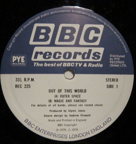 Image of Label Cover of LP - VG+/VG+ - BBC RADIOPHONIC WORKSHOP, Out of This World - Sound Effects (BBC Blue and White; REC 225, UK 1976, Laminated Front Sleeve), Minor wear to sleeve. Very nice clean copy all around.,  - 4146090S
