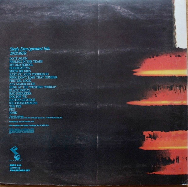 Image of Back Cover of 2xLP - VG/G - STEELY DAN, Greatest Hits (ABC Orange Concentric Rings, Note Logo; ABCD 616, UK 1978, Gatefold, 2 Inners), ,  - 3126213E