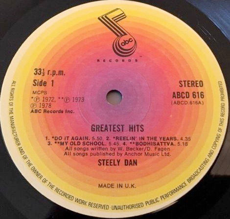 Image of Label Cover of 2xLP - VG/G - STEELY DAN, Greatest Hits (ABC Orange Concentric Rings, Note Logo; ABCD 616, UK 1978, Gatefold, 2 Inners), ,  - 3126213E
