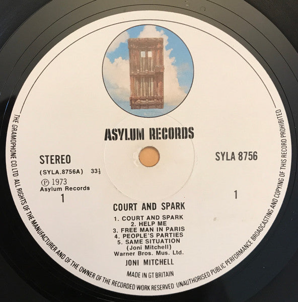 Image of Label Cover of LP - VG/VG - JONI MITCHELL, Court and Spark (Asylum Door Label   1973 Both Sides; SYLA 8756, UK 1974, Smooth Gatefold, The Gramophone Co. Ltd. Rimtext), ,  - 2416462C