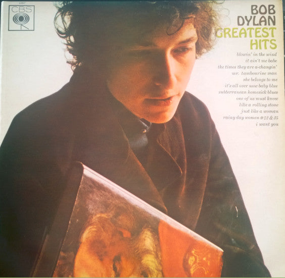 Image of Back Cover of 2044240S: LP - BOB DYLAN, Greatest Hits (CBS Orange/Yellow; 62847, UK 1970s Reissue, Non Laminated Sleeve, Stereo) Edge wear, stains on back cover  VG/VG+