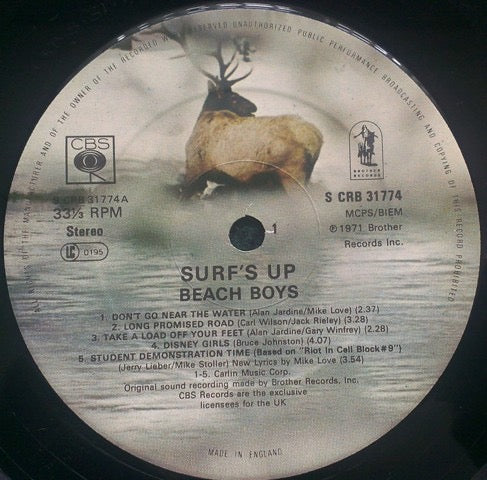 Image of Label Cover of LP - VG/VG+ - THE BEACH BOYS, Surf's Up (Caribou Records; CRB 31774, UK 1980 Reissue), Edge and Ring Wear,  - 4246451S