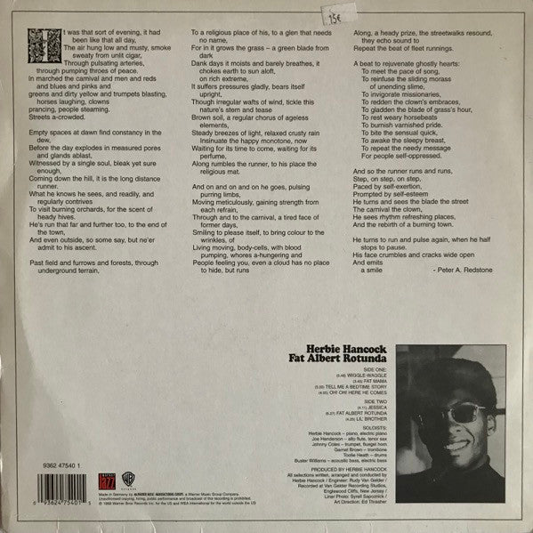 Image of Back Cover of LP - VG/VG - HERBIE HANCOCK, Fat Albert Rotunda (Warner Jazz; 9362 47540 1, Germany 2001 Reissue), ,  - 3626118E