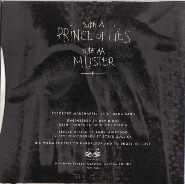 Image of Back Cover of 1854058S: 7" - CINDYTALK, Prince Of Lies / Muster (Touched Recordings; FEEL 001, UK 1994, Picture Sleeve, Numbered Limited Edition) 49/922  VG/VG+