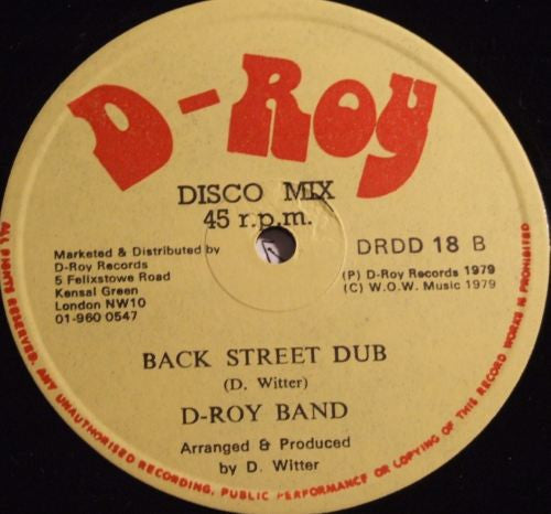 Image of Label Cover of 12" - VG+/G+ - SONIA / D-ROY BAND, Ooh Baby Baby / Back Street Dub (D-Roy Records; DRDD 18, UK 1979, Company Sleeve), Marks on disc. Plays well. WOL.,  - 2346173S