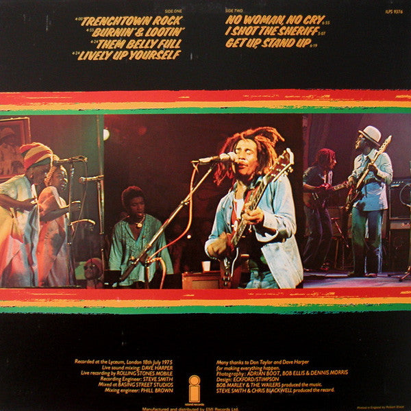 Image of Back Cover of LP - VG/G+ - BOB MARLEY AND THE WAILERS, Live! At The Lyceum (Island Records; ILPS 9376, UK 1975, No Inner, No Poster), Lots of light marks to disc.,  - 2416222C
